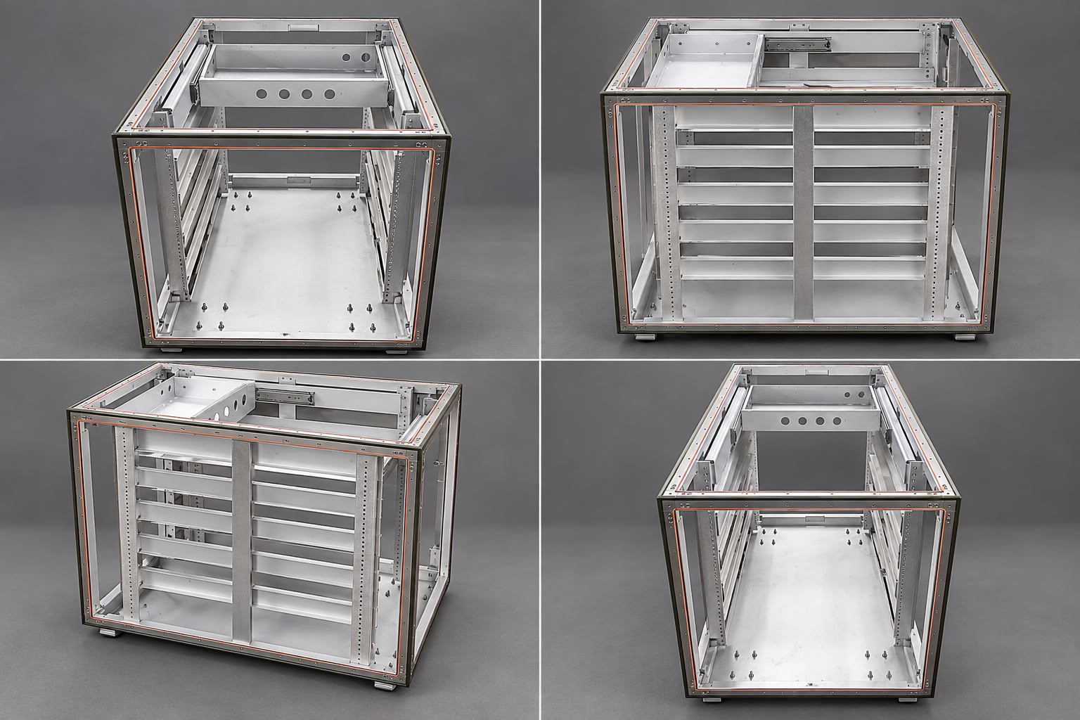 Machined component set laid out for inspection